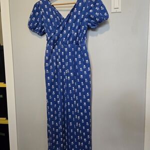 Tea Collection Youth Blue Floral Cotton Jumpsuit